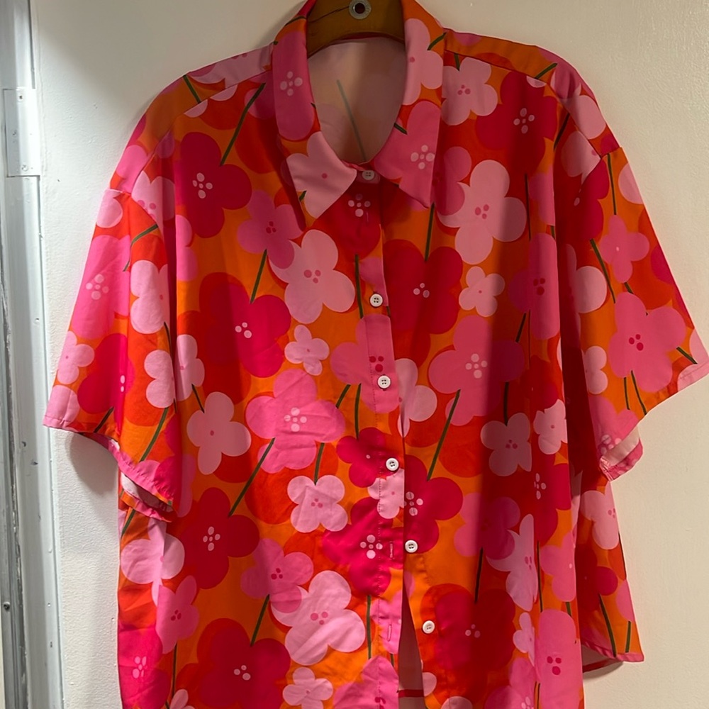 SHEIN 2XL pink & orange Hawaiian floral print button up